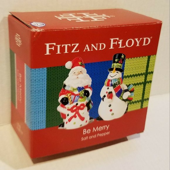 Be Merry Salt Pepper Shaker Set Fitz and Floyd 2012 Christmas Holiday Decor - Picture 1 of 11